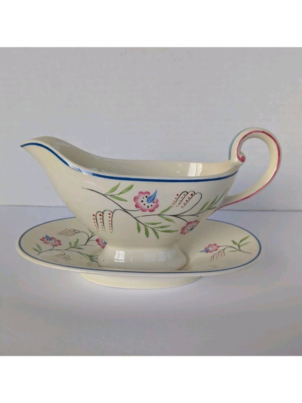 Vintage Spode Royal Jasmine Gravy Boat & Underplate England Floral ~1950s Spodes